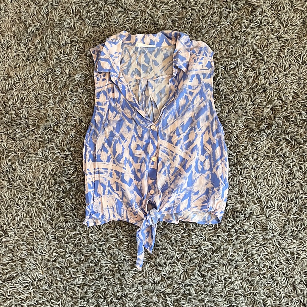 Button Down Blouse With Tie